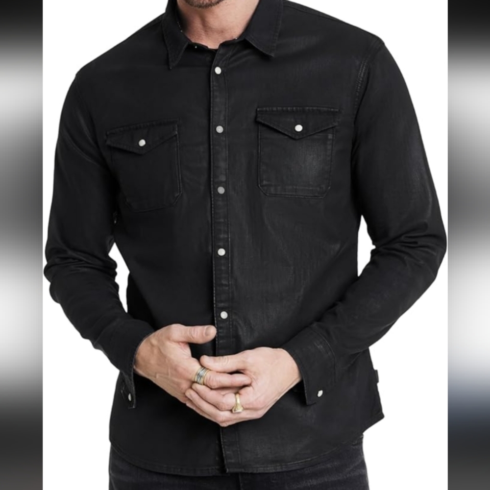 BLK DNM Western Pearl Snap Button Shirt 5 Stretch Denim